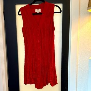 Red Sleeveless Button-Up Dress